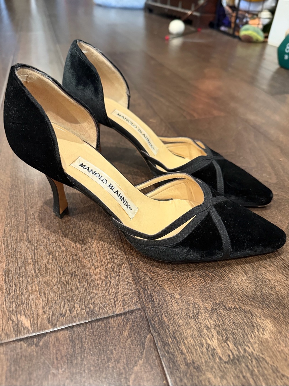 Manolo Blahnik Black Velvet D'Orsay Pointed-Toe Pump